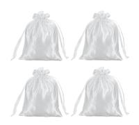 sourcing map Satin Bags with Drawstring, 6x8 Inch Wedding Favor Bag Mini Gift Packaging Bag for Birthday Christmas Jewelry Party (White, Pack of 4)