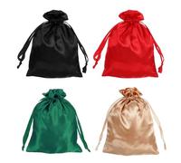 sourcing map Satin Bags with Drawstring, 6x8 Inch Wedding Favor Bag Mini Gift Packaging Bag for Birthday Christmas Jewelry Party (Black/Red/Light Pink/Green, Pack of 4)