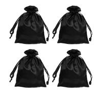 sourcing map Satin Bags with Drawstring, 6x8 Inch Wedding Favor Bag Mini Gift Packaging Bag for Birthday Christmas Jewelry Party (Black, Pack of 4)