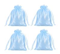sourcing map Satin Bags with Drawstring, 6x8 Inch Wedding Favor Bag Mini Gift Packaging Bag for Birthday Christmas Jewelry Party (Blue, Pack of 4)