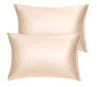 sourcing map Satin Pillowcase for Hair and Skin 2 Pack, Wrinkle and Fade Resist Silky Soft Pillow Cases Set with Zipper Closure Caramel 35 x 50cm - Travel