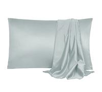 sourcing map Satin Pillowcases Envelope 2 Pack, Light Grey 50cm x 65cm | Satin Envelope Closure Bed Pillow Covers, Pillowcases for Hair, Skin & Sleep
