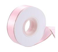 sourcing map Satin Ribbon with Gold Edge, 1 Inch x 25 Yards Double Face Polyester Satin Ribbon for Gift Wrapping, Flower Bouquet, Crafts, Wedding Party Decorations, Bow Making, Light Pink