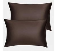 sourcing map Satin Zippered Pillowcases 2 Pack, Brown 50cm x 75cm | Satin Zipper Closure Bed Pillow Covers, Pillowcases for Hair, Skin & Sleep