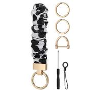 sourcing map Scrunchie Keychain Wristlet, Cute Wrist Lanyard with D Ring & Key Rings Elastic Wristlet Keychain for Women Car Keys, Black White Stripes