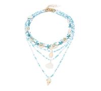 sourcing map Sea Shell Necklace for Women, Handmade Summer Bead Beach Shell Charm Starfish Bead Necklace Layered Adjustable Boho Beach Jewelry for Vacation Gift (Blue, Pack of 5)