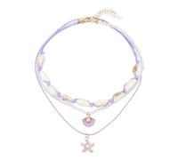 sourcing map Sea Shell Necklace for Women, Handmade Summer Bead Beach Shell Charm Starfish Pearl Bead Necklace Layered Adjustable Boho Beach Jewelry for Vacation Gift (Purple, Pack of 3)