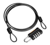 sourcing map Security Steel Cable with 4 Digit Combination Lock, 3.3Ft Coated Safety Black Wire Rope Double Loop Padlock Luggage Lock for Outdoor Travel (100cm)