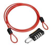 sourcing map Security Steel Cable with 4 Digit Combination Lock, 3.3Ft Coated Safety Red Wire Rope Double Loop Padlock Luggage Lock for Outdoor Travel (100cm)
