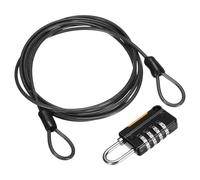 sourcing map Security Steel Cable with 4 Digit Combination Lock, 4.9Ft Coated Safety Black Wire Rope Double Loop Padlock Luggage Lock for Outdoor Travel (150cm)