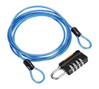 sourcing map Security Steel Cable with 4 Digit Combination Lock, 4.9Ft Coated Safety Blue Wire Rope Double Loop Padlock Luggage Lock for Outdoor Travel (150cm)
