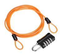 sourcing map Security Steel Cable with 4 Digit Combination Lock, 4.9Ft Coated Safety Orange Wire Rope Double Loop Padlock Luggage Lock for Outdoor Travel (150cm)