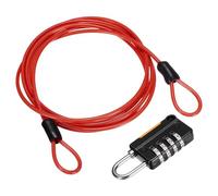 sourcing map Security Steel Cable with 4 Digit Combination Lock, 4.9Ft Coated Safety Red Wire Rope Double Loop Padlock Luggage Lock for Outdoor Travel (150cm)