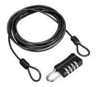 sourcing map Security Steel Cable with 4 Digit Combination Lock, 6.6Ft Coated Safety Black Wire Rope Double Loop Padlock Luggage Lock for Outdoor Travel (200cm)