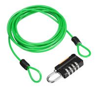 sourcing map Security Steel Cable with 4 Digit Combination Lock, 6.6Ft Coated Safety Green Wire Rope Double Loop Padlock Luggage Lock for Outdoor Travel (200cm)