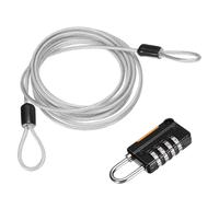 sourcing map Security Steel Cable with 4 Digit Combination Lock, 6.6Ft Coated Safety Silver Wire Rope Double Loop Padlock Luggage Lock for Outdoor Travel (200cm)