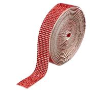 sourcing map Self Adhesive Rhinestone Strips, 8 Rows 3 Yards Crystal Rhinestone Ribbon Bling Diamond Stickers Wrap for Crafts Car Phone Decor (Red, 0.71 Inch Wide)
