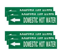 sourcing map Self-Stick DOMESTIC HOT WATER Pipe Marker Pipe Flow Arrow 1-3/5 x 8 Inch Pipe Identification Marking Labels Left-Pointing for Pipe Flow Markers White on Green, Pack of 30