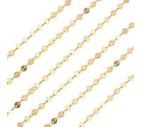 sourcing map Sequin Link Chain, 4mm x 2 Meters Light Gold Plated Flat Round Link Chains Necklace Chains Bulk for Jewelry Making, DIY Bracelet, Necklace, Clothes Decoration