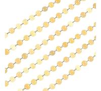 sourcing map Sequin Link Chain, 6mm x 2 Meters Light Gold Plated Flat Round Link Chains Necklace Chains Bulk for Jewelry Making, DIY Bracelet, Necklace, Clothes Decoration