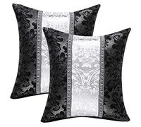 sourcing map Set of 2 Square Throw Pillow Cover Decoration Vintage Floral Printed Black Silver Contrast Cushion Covers Bolster Pillow Cases Shells for Couch Sofa , 18" x 18"