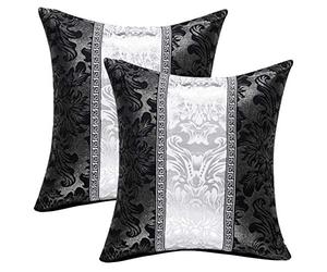 sourcing map Set of 2 Square Throw Pillow Cover Decoration Vintage Floral Printed Black Silver Contrast Cushion Covers Bolster Pillow Cases Shells for Couch Sofa , 18" x 18"