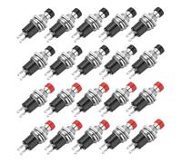 sourcing map Set of 20 1A 250V AC 7mm Mini Momentary Push Button Switch PBS-110 NO Black/Red Switch Button with Soldering Foot for Electronic Devices