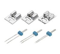 sourcing map Sewing Machine Twin Needle Double Stretch with 3 Pcs Groove Pintuck Presser Foot for Household Sewing Machine,1 Set(Pack of 6)
