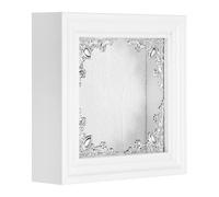 sourcing map Shadow Box Frame, 12 x 12 cm Wooden Display Case with Clear Glass Cover Shadow Box Picture Frame Display Case for Photo Memorabilia Ticket Dried Flower Art Craft White