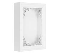 sourcing map Shadow Box Frame, 17 x 12 cm Wooden Display Case with Clear Glass Cover Shadow Box Picture Frame Display Case for Photo Memorabilia Ticket Dried Flower Art Craft White