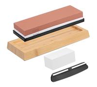 sourcing map Sharpening Stone Set 1000/3000 Grit Dual Sided Whetstone Sharpening Kit with Non-Slip Bamboo Base, Angle Guide, 1 Set(4pcs)