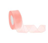 sourcing map Sheer Organza Ribbon 1-1/2" x 50 Yards / 40mm x 45m Chiffon Sheer Ribbons for Gift Wrapping Wedding Party Decoration Flower Bouquet Crafts Christmas, Gold Pink
