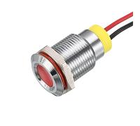 sourcing map Signal Indicator Light AC/DC 12V 12mm Dash Lamp Flush Panel Mount Red LED Metal Shell Waterproof Signal Lamp
