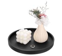 sourcing map Silicone Bathroom Tray, 9.1" Dia Round Vanity Tray for Dresser Top, Toilet, Small Tray for Soap Dispenser Lotion Bottles Perfume Jewelry Candle, Black