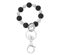 sourcing map Silicone Beaded Wristlet Keychain, Cute Key Ring Bracelet Stretchy Key Wristlet for Women Car Keys Wallets, Silver(Black)