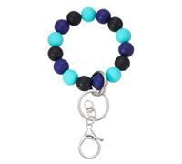 sourcing map Silicone Beaded Wristlet Keychain, Cute Key Ring Bracelet Stretchy Key Wristlet for Women Car Keys Wallets, Silver(Green/Purple/Black)