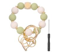 sourcing map Silicone Beaded Wristlet Keychain, Cute Key Ring Bracelet with D Buckle Screwdriver Stretchy Key Wristlet for Women Car Keys Wallets(Green/White)