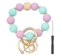sourcing map Silicone Beaded Wristlet Keychain, Cute Key Ring Bracelet with D Buckle Screwdriver Stretchy Key Wristlet for Women Car Keys Wallets(Light Green/Purple)