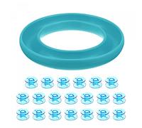 sourcing map Silicone Bobbin Ring Holder and 20 Plastic Bobbins Set for Daily Sewing Supplies, Light Blue