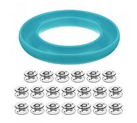sourcing map Silicone Bobbin Ring Holder and 20 Plastic Bobbins Set for Daily Sewing Supplies, Light Blue & Black