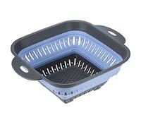 sourcing map Silicone Collapsible Colander, Square Collapsible Strainer with Handles Silicone Food Strainers for Draining Pasta Potatoes Fruits Vegetables-Blue