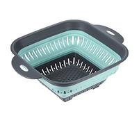 sourcing map Silicone Collapsible Colander, Square Collapsible Strainer with Handles Silicone Food Strainers for Draining Pasta Potatoes Fruits Vegetables-Green