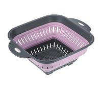sourcing map Silicone Collapsible Colander, Square Collapsible Strainer with Handles Silicone Food Strainers for Draining Pasta Potatoes Fruits Vegetables-Pink