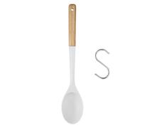 sourcing map Silicone Cooking Spoons Nonstick Serving Spoon with Wooden Handle Heat Resistant for Cooking, Serving, Basting, Mixing,White