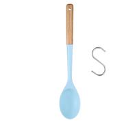 sourcing map Silicone Cooking Spoons Nonstick Serving Spoon with Wooden Handle Heat Resistant for Cooking, Serving, Basting, Mixing,Blue