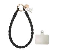 sourcing map Silicone Crystal Lanyard, 33cm(13") Phone Wrist Strap Lanyard Keychain Office Wrist Strap with Clasp and Bear for Women Phone ID Card, Keys Strap (Black)