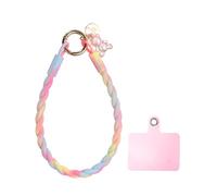 sourcing map Silicone Crystal Lanyard, 33cm(13") Phone Wrist Strap Lanyard Keychain Office Wrist Strap with Clasp and Bear for Women Phone ID Card, Keys Strap (Pink Blue Gradient)