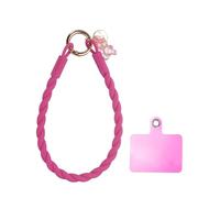 sourcing map Silicone Crystal Lanyard, 33cm(13") Phone Wrist Strap Lanyard Keychain Office Wrist Strap with Clasp and Bear for Women Phone ID Card, Keys Strap (Rose Red)