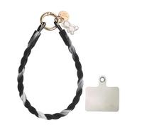 sourcing map Silicone Crystal Lanyard, 33cm(13") Phone Wrist Strap Lanyard Keychain Office Wrist Strap with Clasp and Bear for Women Phone ID Card, Keys Strap (Black White Gradient)