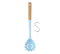 sourcing map Silicone Pasta Fork Heat Resistant Noodle Spoon Server with Wooden Handle for Stirring or Serving Blue